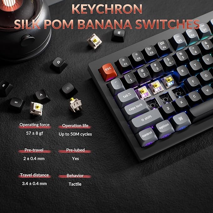 Keychron V1 Ultra 8K Polling Rate Wireless (2.4 GHz & Bluetooth) ZMK Customizable Mechanical Keyboard with Hot-swappable Switches 660-Hr Battery PBT Keycaps for Mac Windows Linux