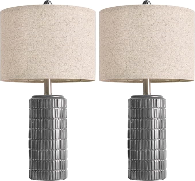 PoKat 23" Ceramic Dark Gray Table Lamps Set of 2 for Living Room, Modern Bedside Lamps for Bedroom, Farmhouse Nightstand Lamp for Home Office Guest Room Sideboard Entryway Decor Gifts