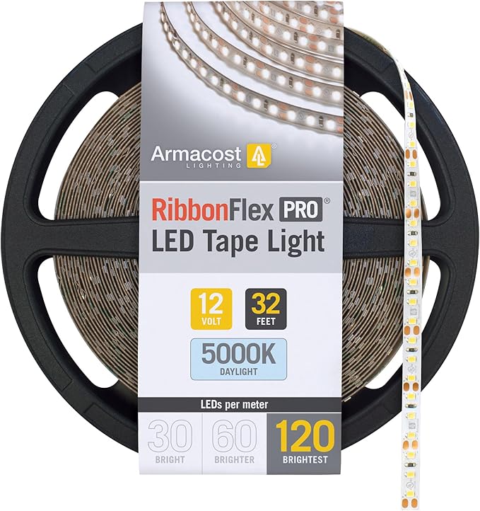 Armacost Lighting RibbonFlex Pro 12V White LED Strip Lights 120 LED/m, 5000K, 32.8 ft 163250