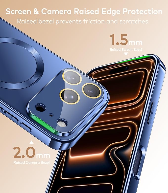 TOBOVON Magnetic for iPhone 17 Pro Max Case with Ring Stand, Fits MagSafe, with Built-in Camera Lens Protector, Slim Electroplated Shockproof Phone Cover, Blue