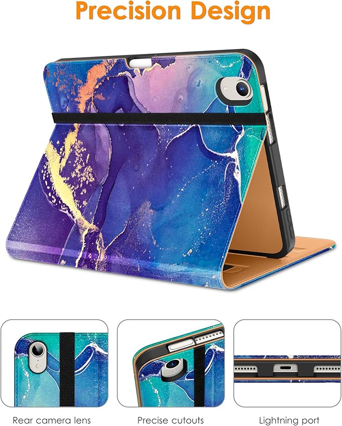 DTTO for iPad mini 7th (A17 Pro) 2024/iPad Mini 6th Generation Case 2021 8.3 Inch, Premium Leather Business Folio Stand Cover for Mini 7/6 with Pencil Holder-Multiple Viewing Angles, Royal Marble