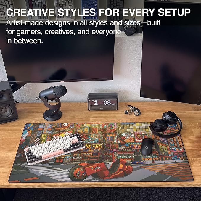 MPCO. Masterpiece Large Gaming Desk Pad - 36" x 17" Aeroglyde Fabric Machinami Desk Mats - Non-Slip, Washable, Smooth Glide for Precision Gaming & Work