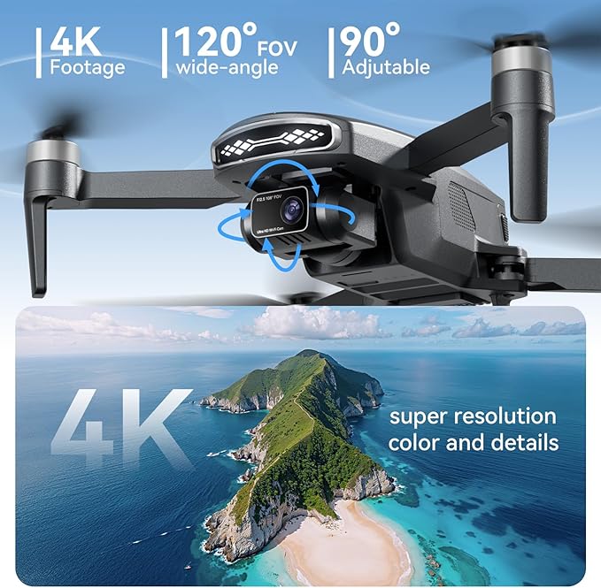 GPS Drone with Camera for Adults 4k,Brushless Motor, Auto Return Home, Follow Me,Optical Positioning,5G FPV Video Transmission,120°FOV Camera, 90°Adjustable Lens,2Batteries, Carrying Case,Under249g