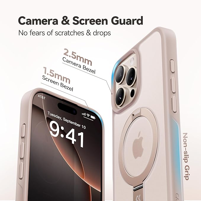CASEKOO Ultra-Magnetic Stand for iPhone 16 Pro Max Case [Military Drop Protection] [Compatible with MagSafe] Shockproof Translucent Matte Slim Ring Holder Case for iPhone 16 ProMax 6.9", Gold