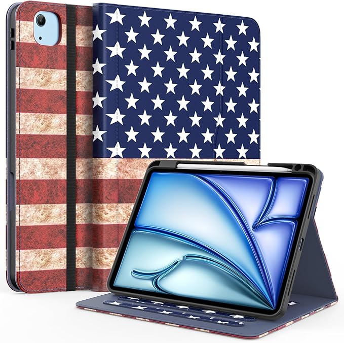 ZoneFoker Case for iPad Air 11-inch M3/ M2 (2025/2024), iPad Air 5th/ 4th Generation 10.9'' (2022/2020), iPad Pro 11 (4th/3rd/2nd/1st Gen), Multi-Angle Stand Cover with Pencil Holder, Flag