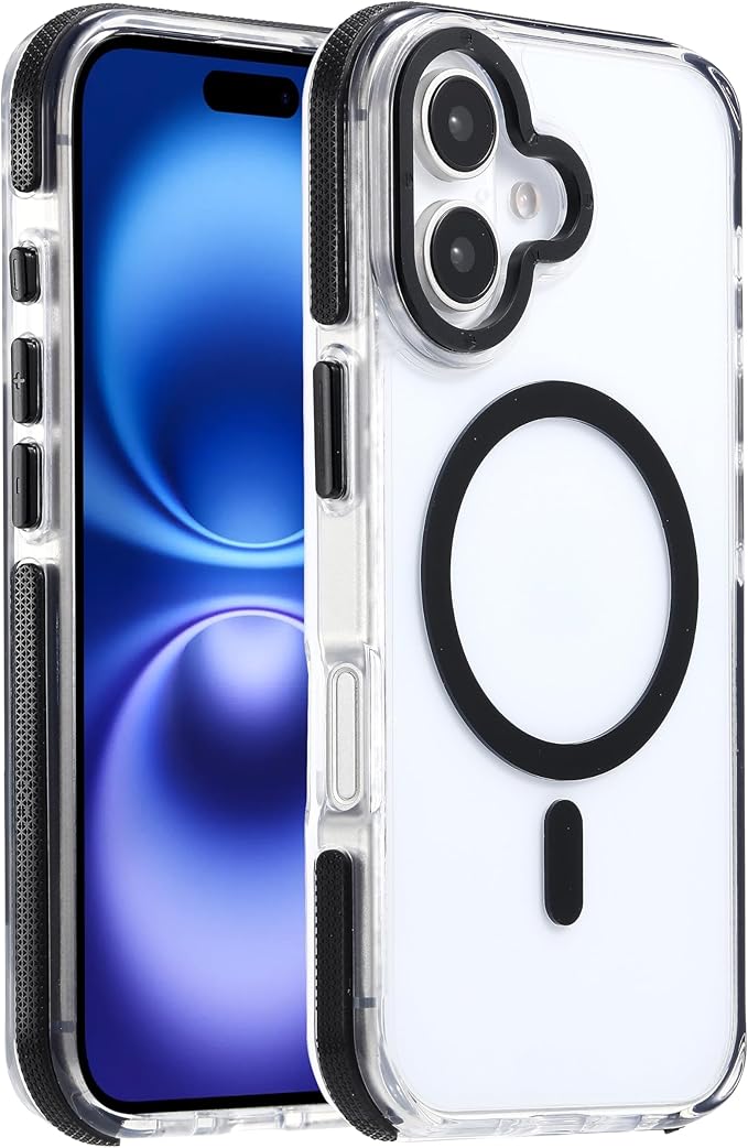 Strong Magnetic for iPhone 16 Plus case [10Ft Military-Grade Protection] Compatible with fit MagSafe Shockproof Slim Thin Cover 6.7 inch 16 Plus Phone case, Clear Black