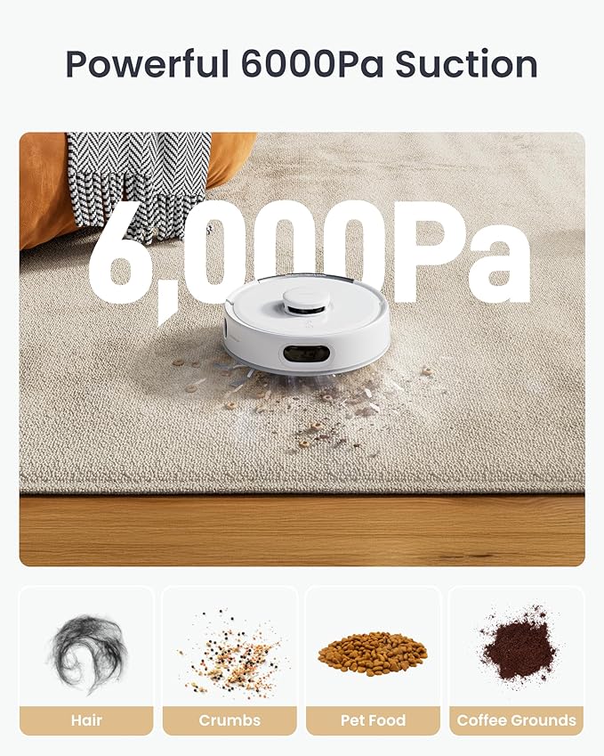 SwitchBot K11+ Robot Vacuum & Mop with Matter, 6000Pa Suction, 90-Day Hands-Free Self-Emptying, LDS Navigation, 3.6″ Ultra-Slim, Anti-Tangle for Pet Hair, Works with Alexa, Google Home, Apple Home
