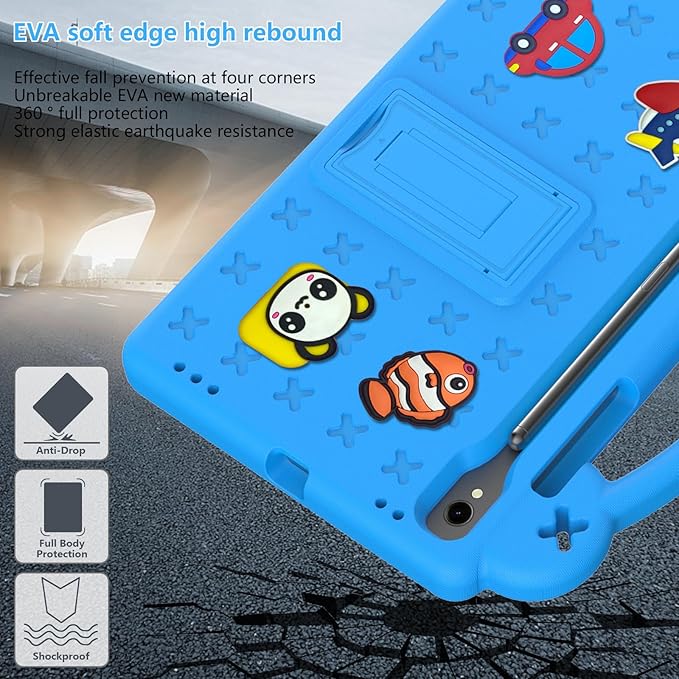 AKABEILA Compatible with Samsung Galaxy Tab S7 2020/S8 2022/Tab S9 2023 11 inch/Tab S9 FE 2023 11 inch Tablet Case, Kids Case with Shoulder Strap & Stand Handle & Pen Tray for Girl Kid Gift Sky Blue