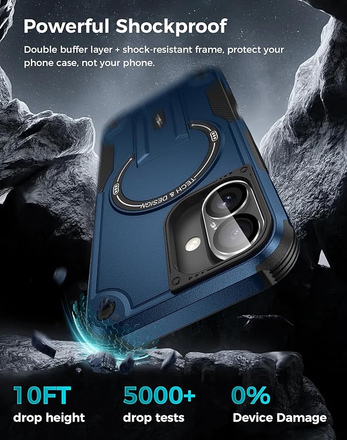 Goton for iPhone 16 Case with Privacy Tempered Glass Screen Protector & Camera Lens Protector, Compatible with MagSafe, Invisible Kickstand, Shockproof Phone Cover for iPhone16, Blue