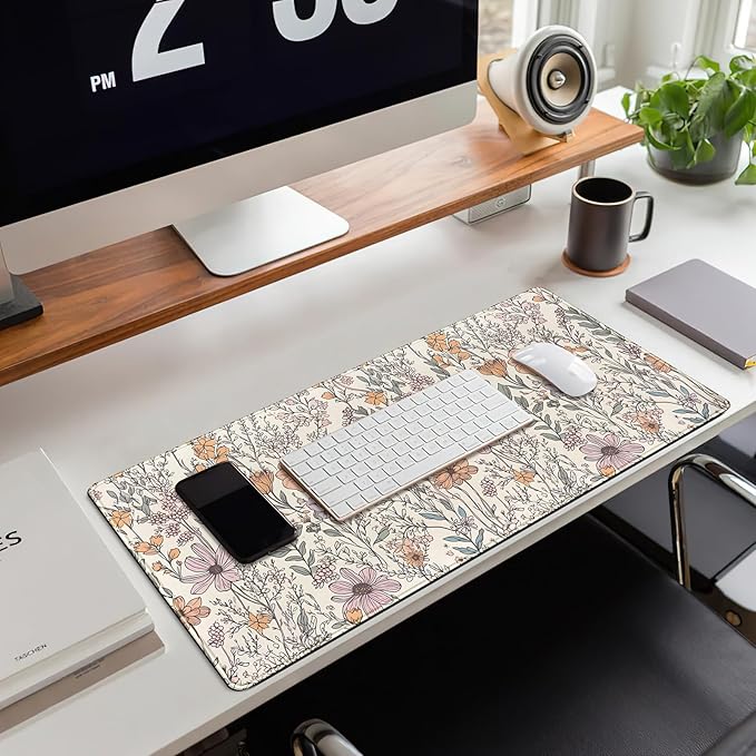 Floral Desk Mat Cute Wildflowers Large Mouse Pad Extended Plant Gaming Mousepad XL Keyboard Mouse Mat Nature Botanical Aesthetic Desk Pad 31.5"x11.8" for Work Office Decor Gifts