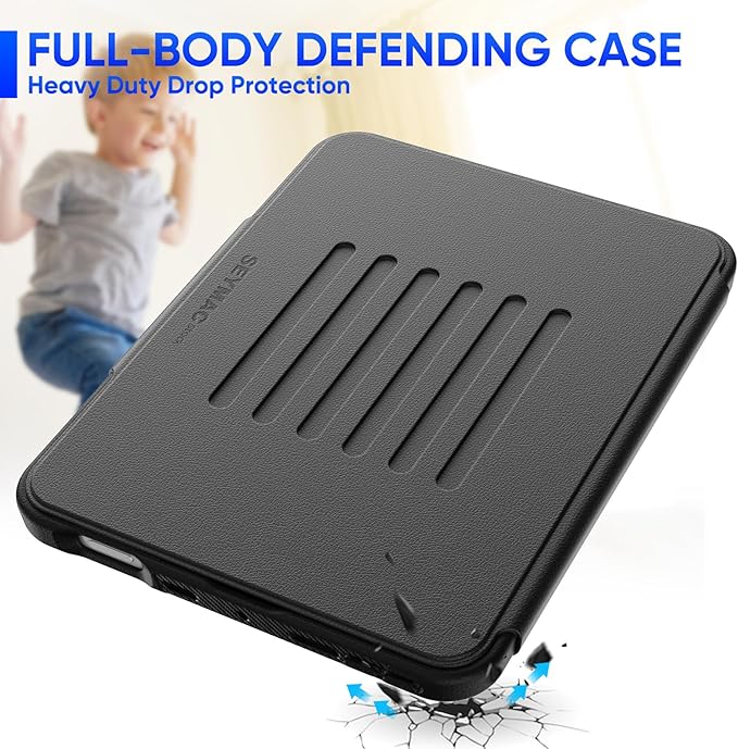 SEYMAC stock Case for iPad mini 7 (A17 Pro)/ Mini 6 8.3'', Strong Magnetic Auto Sleep Shockproof Case with Absorbing Multi-Angles Stand, Pen Holder, Card Slot, Black