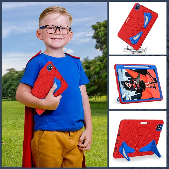 AKABEILA Compatible with Apple iPad Pro 11 inch(2018)/Apple Air 4 10.9(2020)/Air 5 10.9(2022)/Air 6 M2 (2024)/Air 7 M3 (2025) Tablet Case，Cover for Kids Boys Babies with Kickstand Red Blue