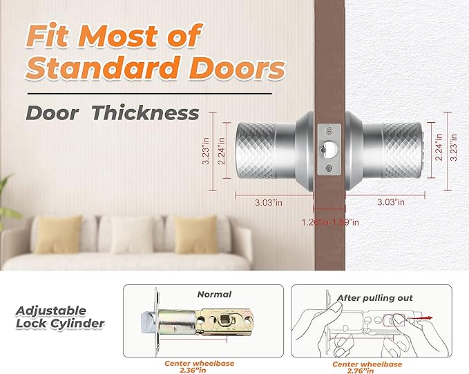 Buoan Electronic Keypad Door Knob, Smart Keyless Entry Door Knobs, Code, Anti-Slip Handle, 2.5s Auto Lock, Waterproof Door Lock, Easy to Install for Home, Office, Apartments and Garage Silver