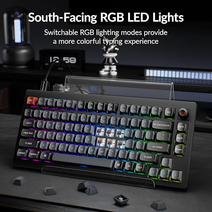 Keychron V1 8K Custom Mechanical Keyboard, 75% Wired Layout, Ultra-Low Latency 8000Hz, QMK Programmable, Hot-Swappable Brown Switches, RGB, for Gamers and Typists, Compatible with Mac/Windows/Linux