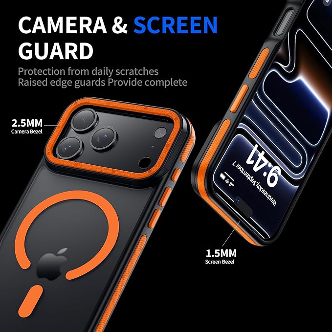 Strong Magnetic for iPhone 17 Pro Max case [10Ft Military-Grade Protection] Compatible with fit MagSafe Shockproof Slim Thin Cover case for iPhone 17 Pro Max 6.9 inch, Orange