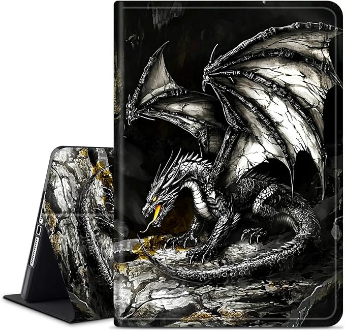 for Amazon Kindle Fire HD 10 & 10 Plus (13th/11th Generation, 2023/2021 Release) 10.1" Tablet Case, Slim Kickstand Stand Leather Smart Cover with Auto Wake/Sleep, Gray Dragon