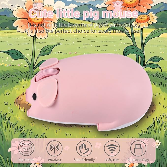 elec Space Cute Pig Design Wireless Mouse Dual Mode Bluetooth & USB Mouse, Silent Operation, Ergonomic, Perfect for Laptops & PCs, Ideal Gift for Animal Lovers and Family (Pink)