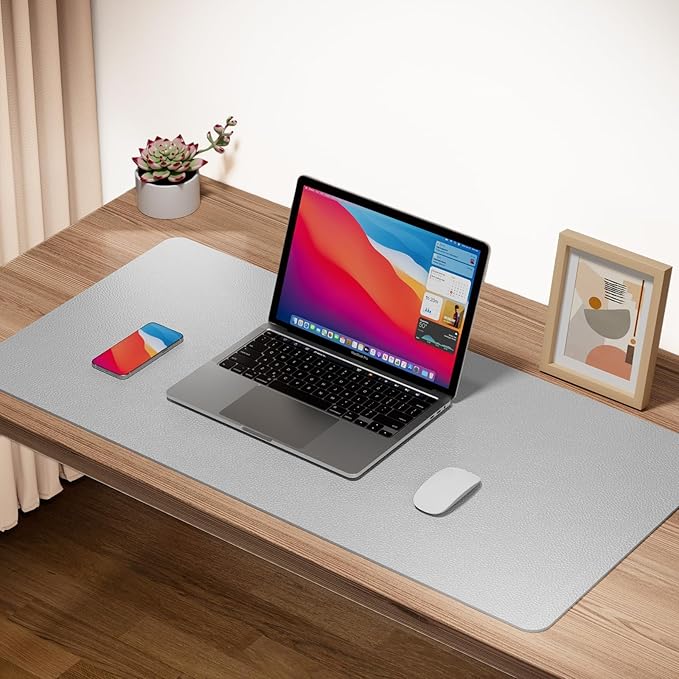 Boutilon Leather Desk Pad Protector,Non-Slip Mouse Pad,Laptop Desk Pad,Office Mouse Mat,Waterproof Leather Desk Blotter,Desk Writing Pad for Office and Home (L-Grey,35"x 17")