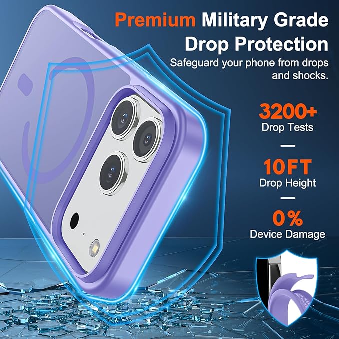 SUPFINE Magnetic for iPhone 17 Pro Case (Compatible with MagSafe)(Military Grade Drop Protection) Translucent Matte Shockproof with Anti-Fingerprint Phone Cover,Purple