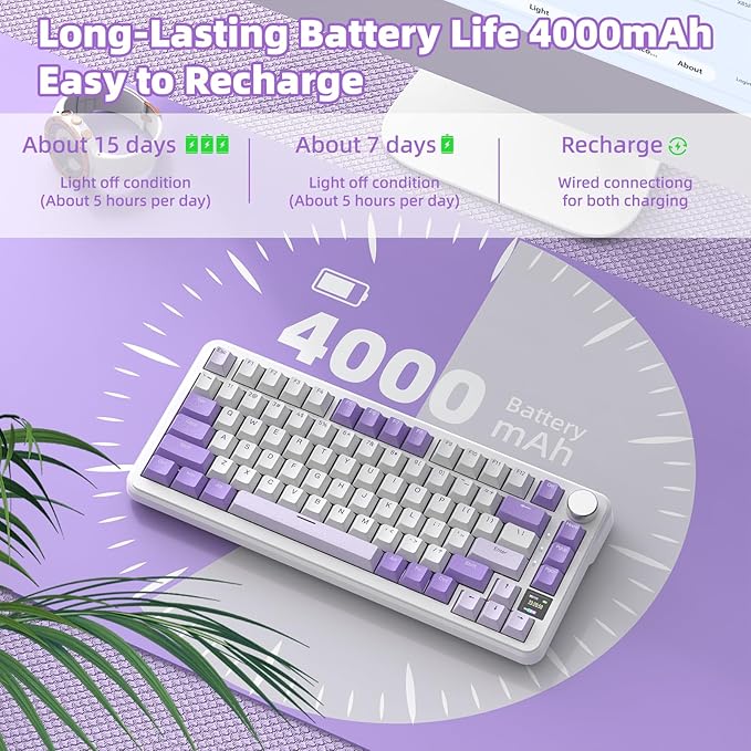 MAGIC-REFINER Attack Shark X85PRO 75% Wireless Mechanical Keyboard,TFT Smart Display&Knob,BT/2.4G/Wired Custom Gaming Keyboard,Gasket,Hot-Swap,RGB,with Pro Cable&5 Color PBT Keycaps,for PC/MAC,Purple