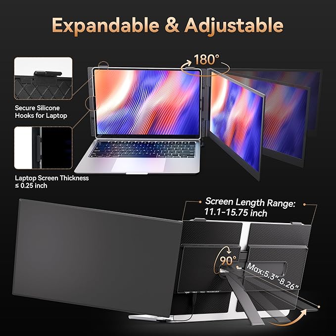 BOSII Laptop Screen Extender Portable - Ultra-Thin 14" FHD Dual Extended Monitor Display Travel Work for 14-17" Laptops Compatible with Windows/Mac