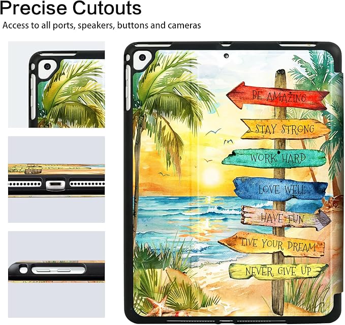 Vimorco for iPad 6th/5th Generation Case 2018/2017, for iPad Air 2/Air Case 2014/2013, for iPad Cover 6th/5th Gen 9.7-inch Pencil Holder/4 Viewing Stands/Typing Stand/Slim, Beach Path Seaside View