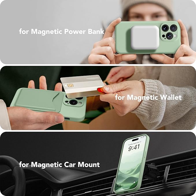 Magnetic for iPhone 13 Pro Max Case, Compatible with MagSafe, [Full Camera Protection][Screen Protector] Silicone Shockproof Protective Phone Case for iPhone 13 Pro Max 6.7", Light Cyan