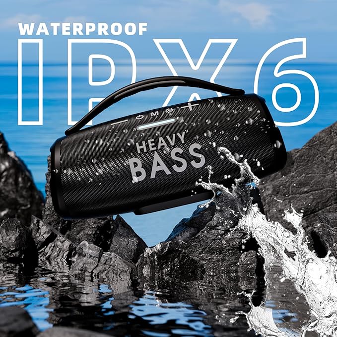 HEAVY BASS Speakers Bluetooth Wireless, 80W Max Loud Portable Speaker with Bass, 20H Playtime, IPX6 Waterproof, Dual Pairing, Gift Ideal for Adults Men Women Teen Boys Girls (Black, Large)