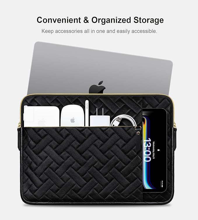 Lacdo Laptop Sleeve Case for 15 inch New MacBook Air M5/A3448 (2026), M4 A3241 2025, M3 A3114, M2 A2941 2024-2023, 15 inch MacBook Pro A1990 A1707 Computer Bag with Accessory Pocket, Elegant Black