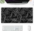 Topographic Map Large Mouse Pad, Black White Desk Pad for Keyboard and Mouse, 31.5" X 15.7" Computer Gaming Mouse Mat with Non-Slip Rubber Stitched Edge for Laptop Gamer, Black Lines Contour