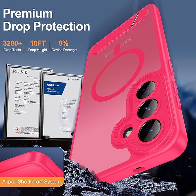 Magnetic for Samsung Galaxy S26+ Plus Case, [Compatible with MagSafe][Full Camera Protection][Built-in Invisible Kickstand] Translucent Matte Phone Case for S26 Plus 6.7" - Hot Pink