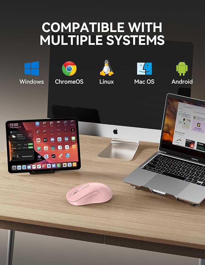 TECKNET Bluetooth Mouse, [ USB + BT1 + BT2 ] Wireless Mouse for Laptop, Silent Click, Ergonomic Design, 4800 DPI Computer Mice Wireless, Dual Mode for Laptop, Computer, iPad, MacBook