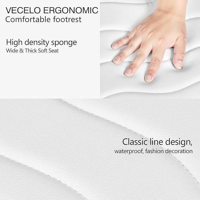 VECELO Under Desk Footrest, PU Ergonomic Foot Rest with Comfort Padding, Height Adjustable for Relieving Leg Pain, Stiffness, and etc, White