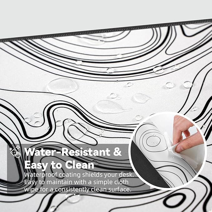 Reniteco Waterproof Large Gaming Mouse Pad with Durable Stitched Edges, Non-Slip Rubber Base, Grainy Jacquard Mouse Mat Desk Pad for Home Office Gaming, 31.5''x11.8''x0.12'', Topographic Map White