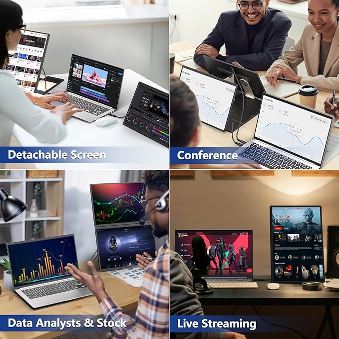 Laptop Screen Extender 2.5K - Updated 16" Triple Portable Monitor 2560x1600P QHD 100% sRGB IPS, Plug & Play, Rotation Detachable Screen Compatible with Mac Wins Dex Chrome Fits 13"-17" Laptops
