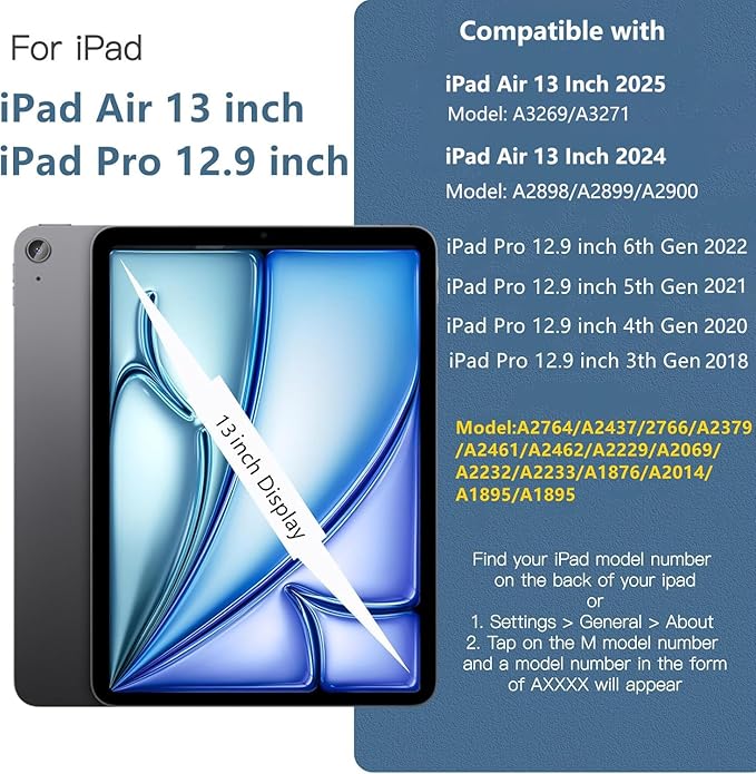 TSQQST Case for iPad Air 13 Inch M4 M3 M2 (2026-2024) with Screen Protector, Pencil Holder, Stand, Hand Strap, Military Grade Heavy Duty Rugged Case for iPad Pro 12.9 6th/5th/4th/3rd Gen, Blue