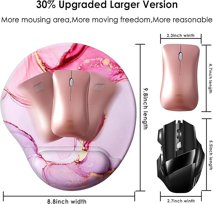 Ergonomic Mouse Pad with Wrist Support,Cute Mouse Pads with Wrist Rest,Comfortable Mouse Pad for Home Office Gaming Working Computers Laptop,Pain Relief with Non-Slip PU Base (Pink Marble)