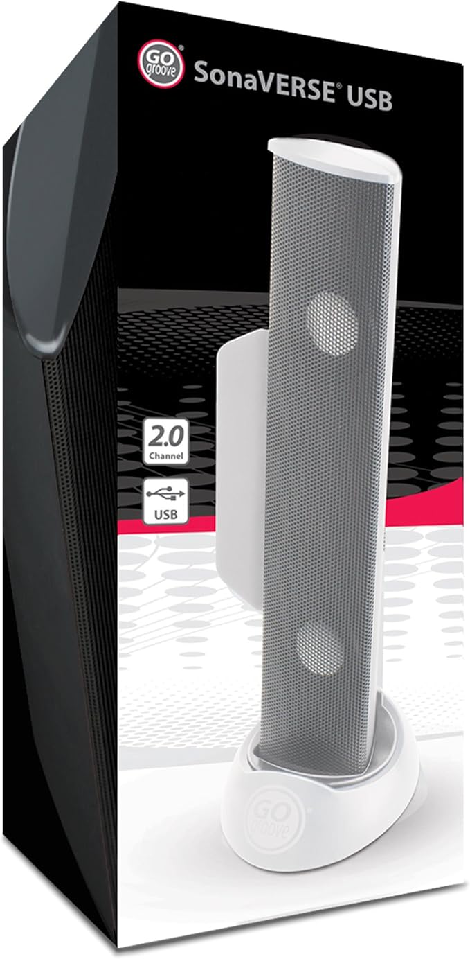 GOgroove SonaVERSE USB Speakers for Laptop Computer - USB Powered Mini Sound Bar with Clip-On Portable External Speaker Design for Monitor, One Cable for Digital Audio Input and Power (White)