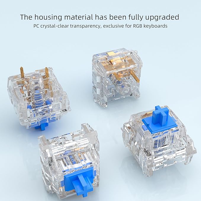Zhouwang 72PCS Crystal Blue Clicky Mechanical Keyboard Switches,3-Pin Hot-Swappable Pre-Lubricated Switch with 2 Kailh Switches,Crisp Click Sound,for Gaming Keyboards & 3D Print Accessories