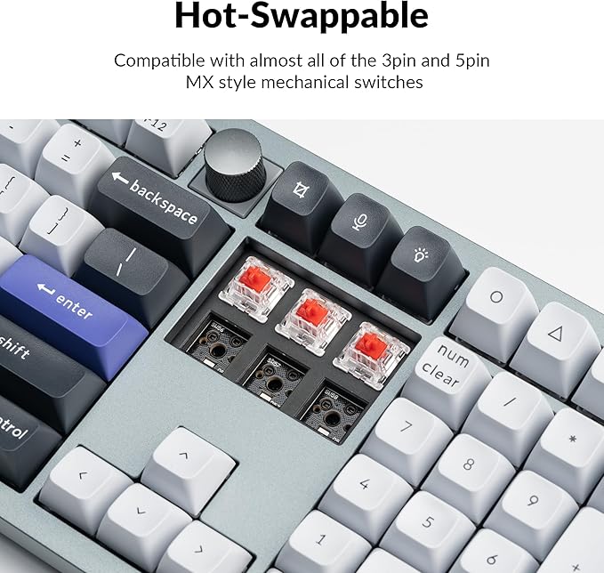 Keychron Q6 Pro Full Aluminum RGB Wireless Bluetooth Custom Mechanical Keyboard, Full-Size QMK/VIA Programmable Knob KSA Double-Shot PBT Keycap Hot-Swappable Red Switch, Mac Windows Linux - Grey