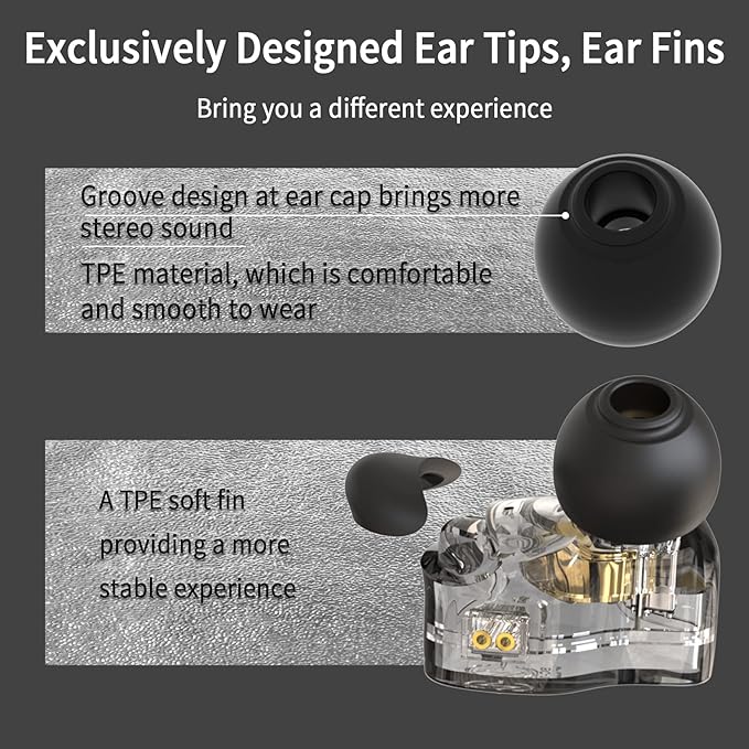 CCZ Melody USB C Headphones Wired Type-C in Ear Monitor, Professional USB C Wired Earbuds Gaming Earphones with 1BA 1DD Patent Ear fins Ear tips for Singer Musician Stage (Dark Black, USBC-With Mic)