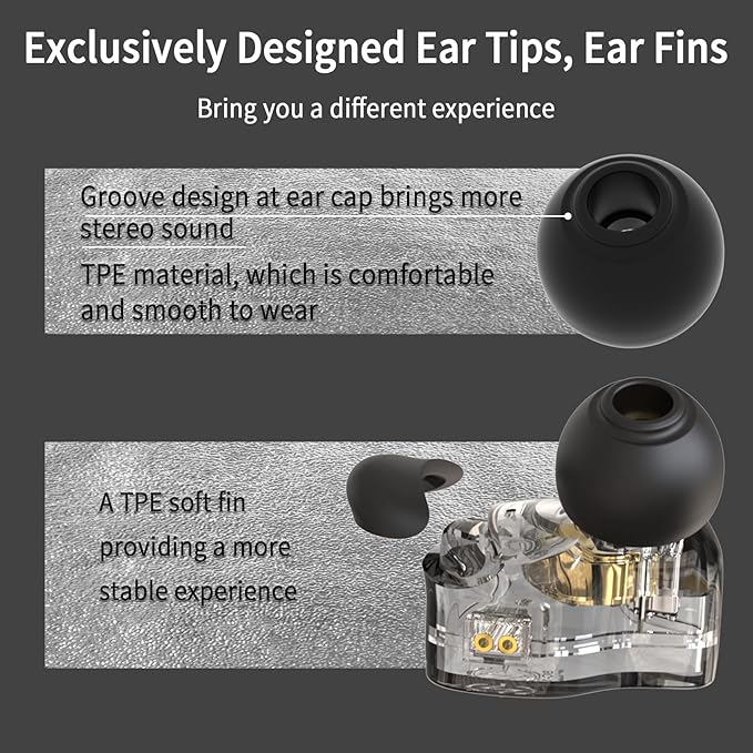 CCZ Melody USB C Headphones Wired Type-C in Ear Monitor, Professional USB C Wired Earbuds Gaming Earphones with 1BA 1DD Patent Ear fins Ear tips for Singer Musician Stage (Clear Black, USBC-With Mic)