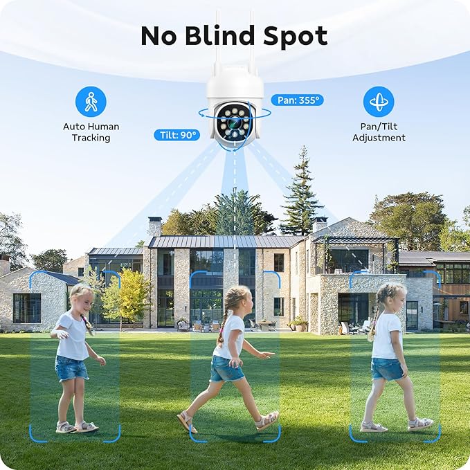 Wireless Security Camera System, CAMCAMP 24/7 Recording Security Cameras Wireless Outdoor 16CH NVR PTZ View 2.4G& 5G WiFi Auto Human Tracking Smart Color Night Vision for Home CCTV Surveillance Kit(8)