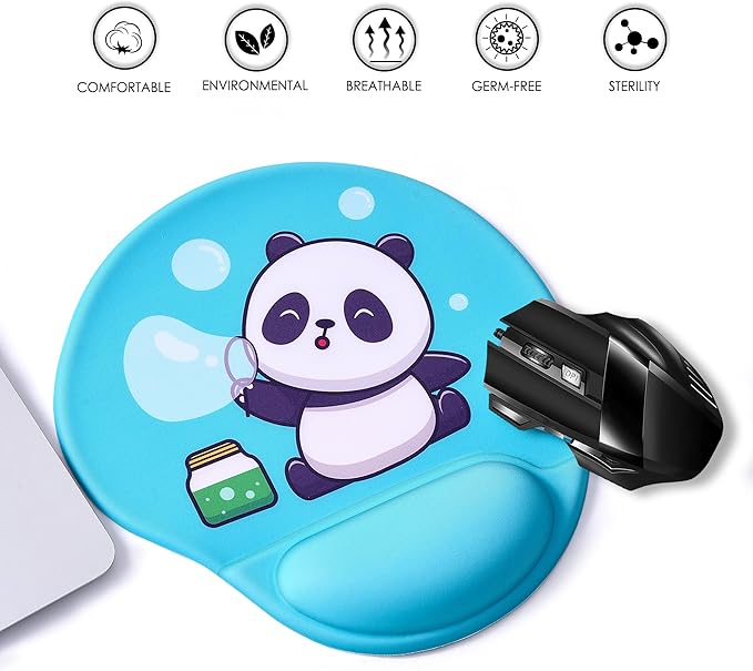 Ergonomic Mouse Pad with Wrist Support,Cute Mouse Pads with Wrist Rest,Comfortable Mouse Pad for Home Office Gaming Working Computers Laptop,Pain Relief with Non-Slip PU Base (Bubble Panda)
