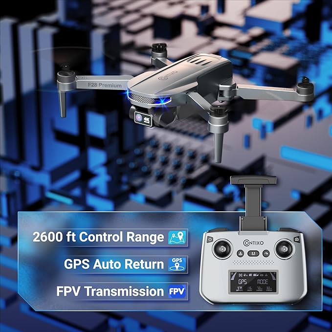 Contixo F28 Premium Two-Axis Gimbal Drone for Adults, 4K Zoom Camera, Brushless Motor, 23 Min Flight, Accurate GPS, Auto Return, Follow Me, 110° Wide-Angle FPV, Portable Foldable Drone for Beginners