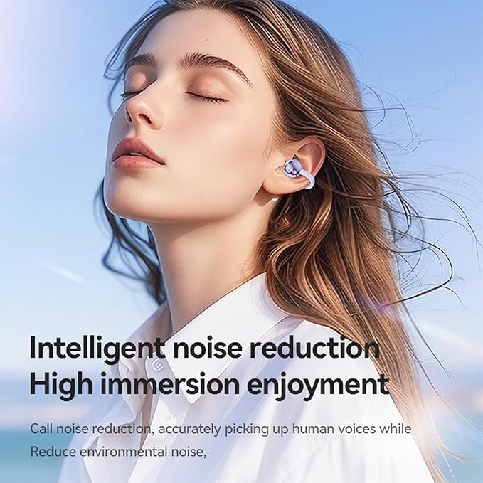 Open Ear Clip Headphones Wireless Earbuds Bluetooth 5.4 Sports Earphones Wireless Charging Case & LED Power Display Waterproof Fitness Headphones for Running (Purple)