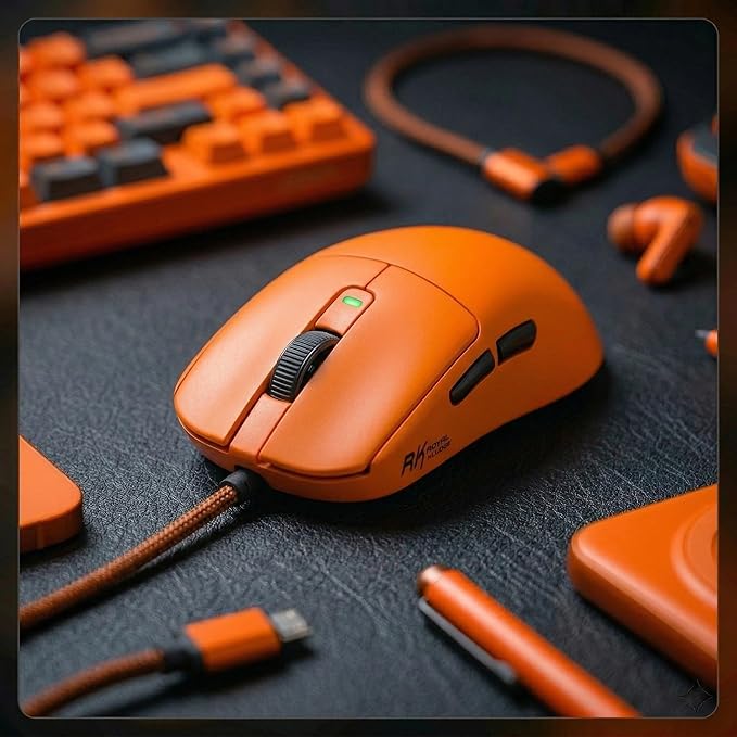 RK ROYAL KLUDGE RK M30 Wireless Gaming Mouse, 43g Ultra-Lightweight Computer Mouse with 2.4GHz/Bluetooth/USB-C, 24000 DPI, Rechargeable PC Game Mice with 5 Programmable Buttons for Win/Mac, Orange