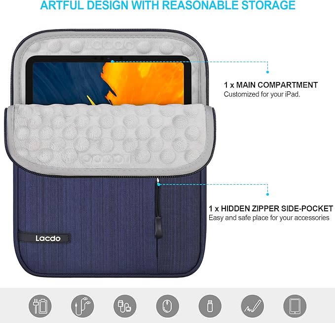 Lacdo Tablet Sleeve Case for 13 inch New iPad Air M4 M3 M2 2026-2024, 13 inch iPad Pro M5 M4, 12.9 inch iPad Pro with Magic Keyboard and Smart Keyboard Folio, iPad Sleeve 13 inch Protective Bag, Blue