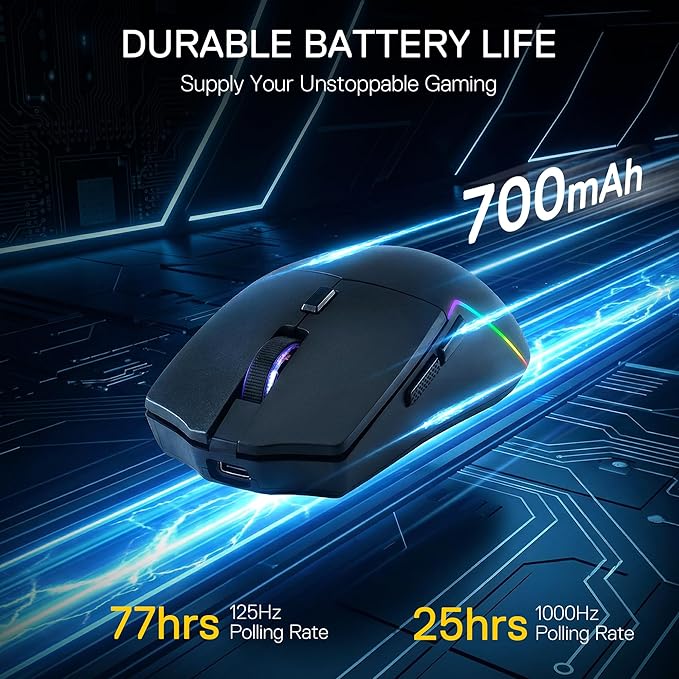 Redragon M730 PRO Wireless RGB Gaming Mouse, 3-Mode Lightweight Optical Mouse with 5 Programmable Buttons, 10000 DPI, Software Supports DIY Keybinds for PC Computer Windows Mac Laptop, Black