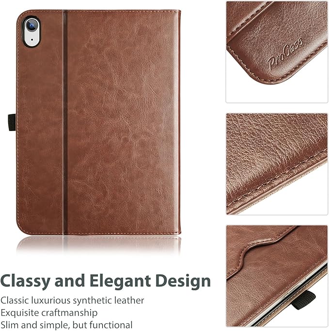 ProCase for iPad A16 11th Generation 11 Inch 2025/iPad 10th Generation Case 10.9 Inch 2022, iPad 11/10 PU Leather Case Business Stand Cover Smart Folio with Hand Strap Front Pocket Pen Loop -Brown